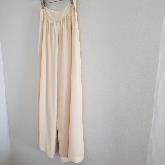 2B Rych Women's Silk Pants Cream 6 Wide Leg Trousers Flowy Casual Palazzo - Picture 6 of 10